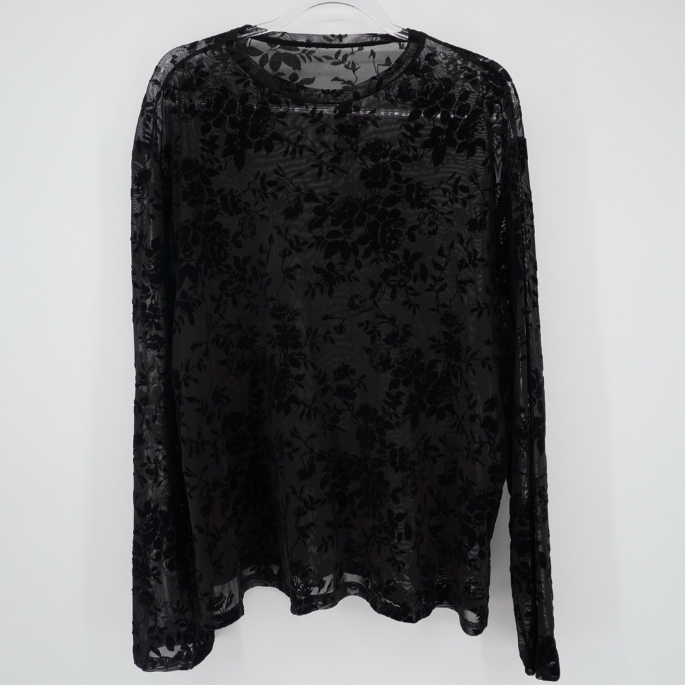 Unbranded Womens Velvet Burnout Long Sleeve Top 5XL Black Sheer Vamp Whimsigoth